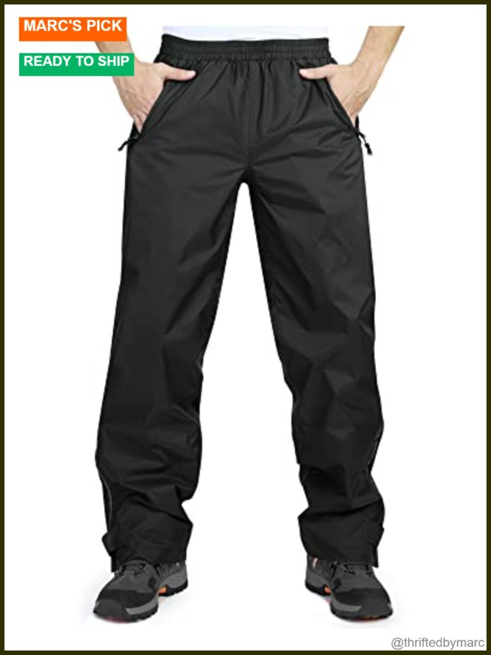 Men's Waterproof Rain Over Pants Windproof Hiking Pants with Half Zip